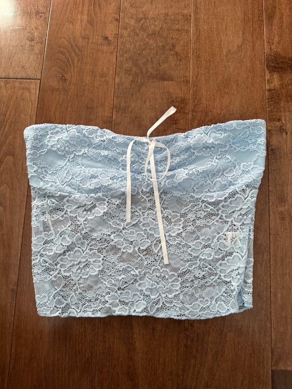 Princess Polly Light Blue Lace Strapless Bustier with Ribbon Tie